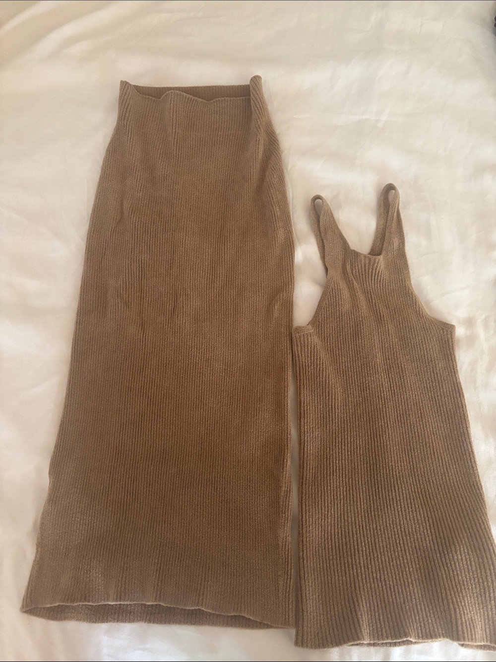 Helmut Lang made with Italian yarn Tan Knit Tank and Skirt Set